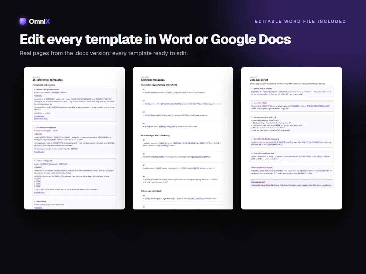 Cold Email & Sales Script Pack — 25 Cold Emails, Follow-ups, LinkedIn Messages, Call Scripts & Objection Handling (DOCX + PDF)