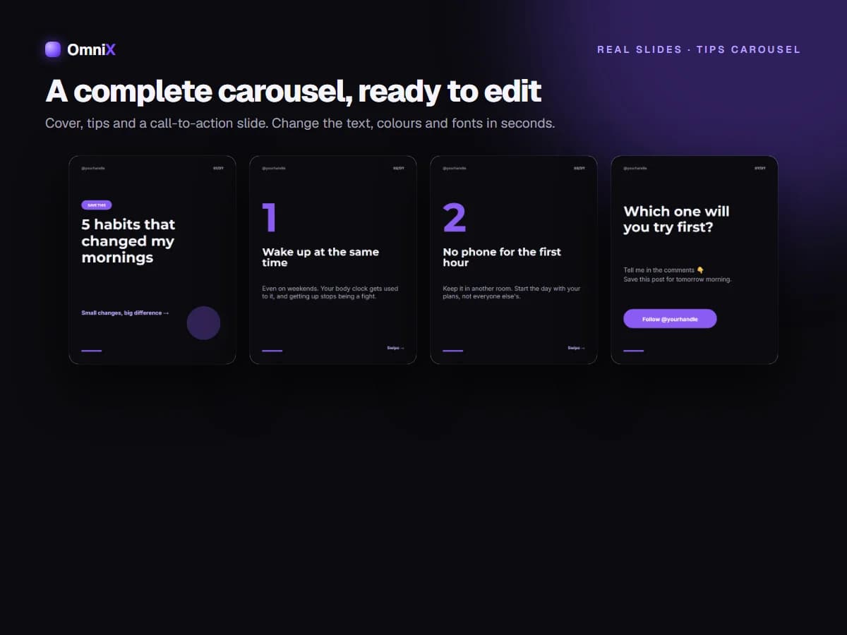 Instagram Carousel & Post Templates — 24 Editable 4:5 Designs for PowerPoint, Google Slides & Canva