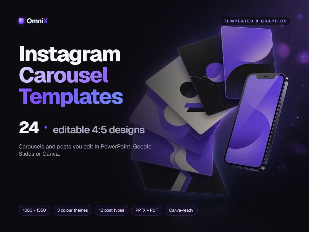 Instagram Carousel & Post Templates — 24 Editable 4:5 Designs for PowerPoint, Google Slides & Canva