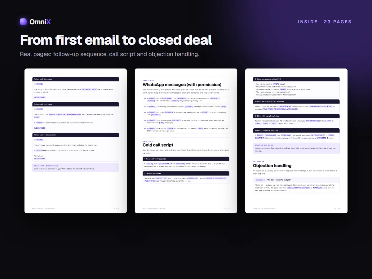 Cold Email & Sales Script Pack — 25 Cold Emails, Follow-ups, LinkedIn Messages, Call Scripts & Objection Handling (DOCX + PDF)
